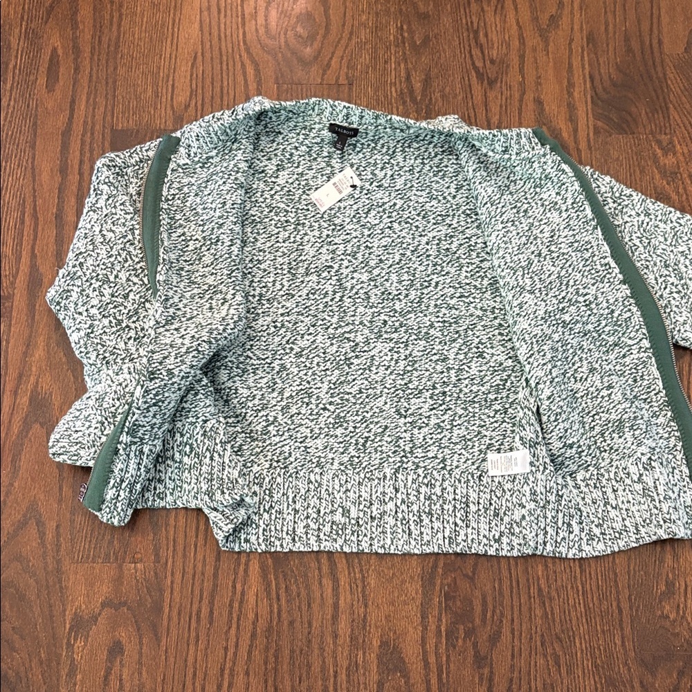NWT Talbots Forest Green and White Knit Sweater Zipper Front Large - Picture 5 of 9